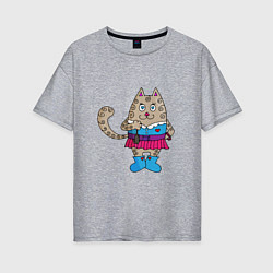 Женская футболка оверсайз Влюбленная серая кошка под луной