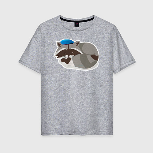 Женская футболка оверсайз Боевой енот спит / Меланж – фото 1