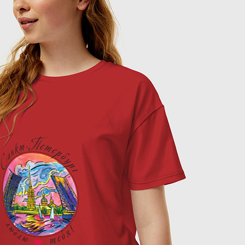 Женская футболка оверсайз Санкт-Петербург, Дворцовый мост / Красный – фото 3