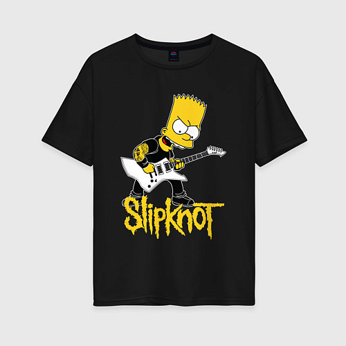 Женская футболка оверсайз Slipknot Барт Симпсон рокер / Черный – фото 1