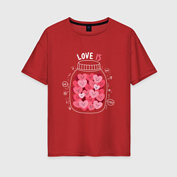 Женская футболка оверсайз Баночка с сердцами: love is