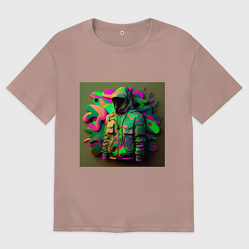 Женская футболка оверсайз Комуфляж воина / Пыльно-розовый – фото 1