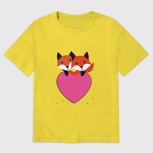 Женская футболка оверсайз Влюбленные лисята / Желтый – фото 1