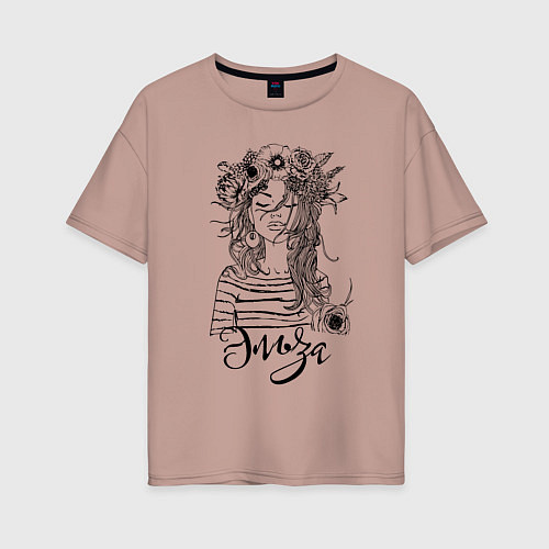 Женская футболка оверсайз Эльза в венке из летних цветов / Пыльно-розовый – фото 1