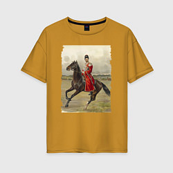 Футболка оверсайз женская Николай II на коне, цвет: горчичный