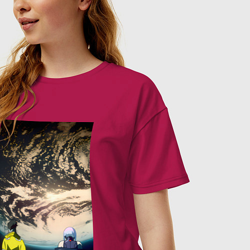 Женская футболка оверсайз Брейнданс: Дэвид и Люси вместе на луне / Маджента – фото 3