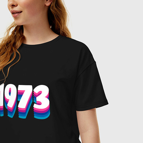Женская футболка оверсайз Made in 1973 vintage art / Черный – фото 3