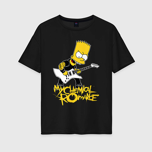 Женская футболка оверсайз My Chemical Romance Барт Симпсон рокер / Черный – фото 1