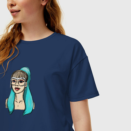 Женская футболка оверсайз Лисса в очках / Тёмно-синий – фото 3