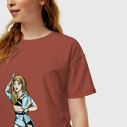 Женская футболка оверсайз Роуз в синем / Кирпичный – фото 3