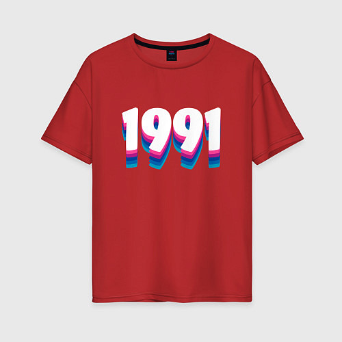 Женская футболка оверсайз Made in 1991 vintage art / Красный – фото 1
