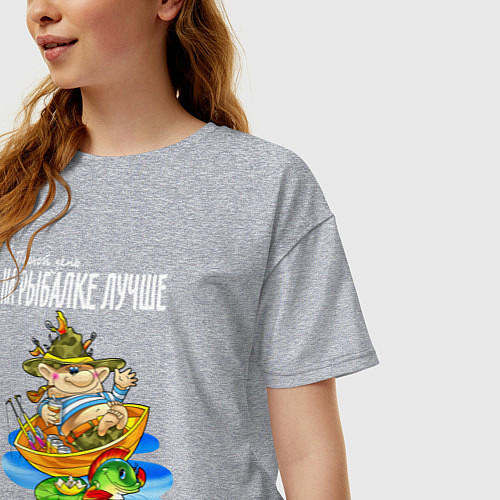 Женская футболка оверсайз Рыбак в лодке наслаждается рыбалкой / Меланж – фото 3
