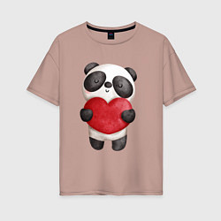 Женская футболка оверсайз Панда держит сердечко