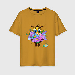 Женская футболка оверсайз Пчелка с цветами