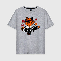 Футболка оверсайз женская Кот каратист art, цвет: меланж