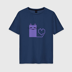 Женская футболка оверсайз Кот с сердечком в минимализме