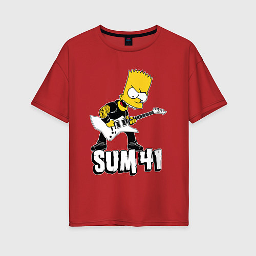 Женская футболка оверсайз Sum41 Барт Симпсон рокер / Красный – фото 1