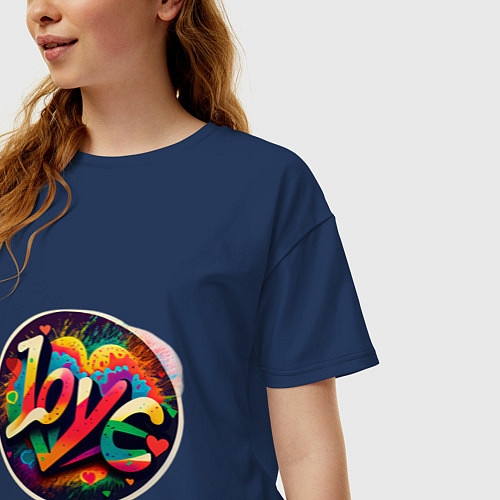 Женская футболка оверсайз Любовь на День Святого Валентина / Тёмно-синий – фото 3