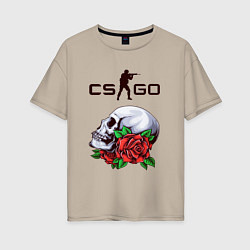 Женская футболка оверсайз Контра и череп с розами