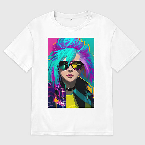 Женская футболка оверсайз Стильная девушка киберпанк / Белый – фото 1