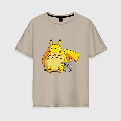 Женская футболка оверсайз Pika Totoro / Миндальный – фото 1