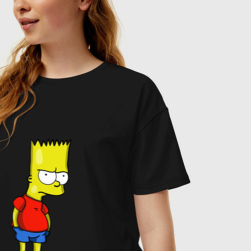 Женская футболка оверсайз Недовольный Барт / Черный – фото 3