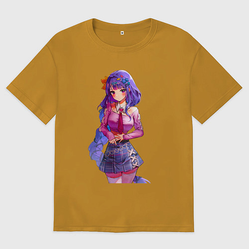 Женская футболка оверсайз Шогун Райден школьница / Горчичный – фото 1