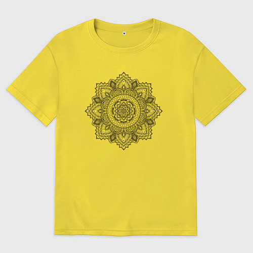 Женская футболка оверсайз Мандала черно-белая цветочный узор / Желтый – фото 1
