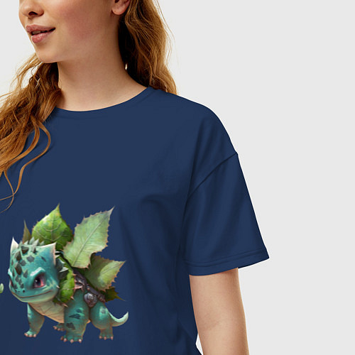 Женская футболка оверсайз Опасный Бульбазавр / Тёмно-синий – фото 3