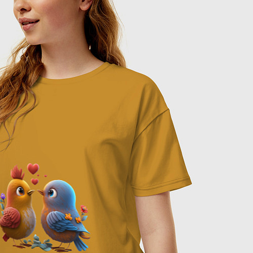 Женская футболка оверсайз Птички в любви / Горчичный – фото 3