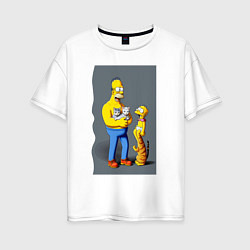 Футболка оверсайз женская Homer Simpson and cats - нейросеть арт, цвет: белый