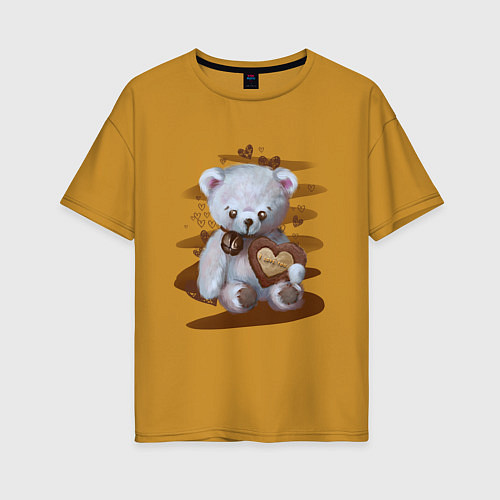 Женская футболка оверсайз Мишка с шоколадкой / Горчичный – фото 1