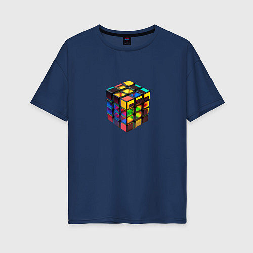 Женская футболка оверсайз Кубик-рубик / Тёмно-синий – фото 1
