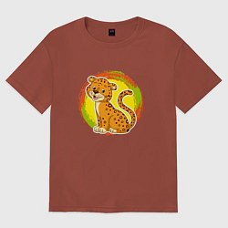 Футболка оверсайз женская Мультяшный ягуар, цвет: кирпичный