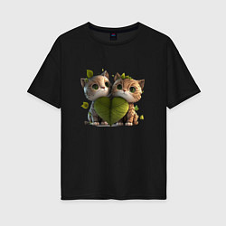 Женская футболка оверсайз Лесные котята из аниме с сердцем