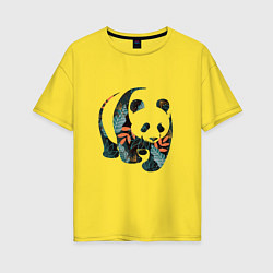Футболка оверсайз женская Панда в цветочном принте, цвет: желтый
