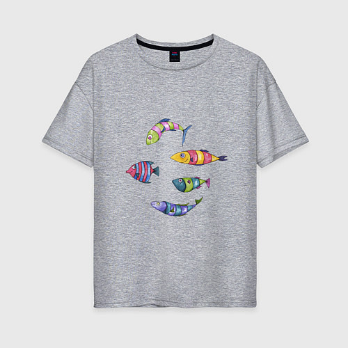 Женская футболка оверсайз Пять полосатых рыбок / Меланж – фото 1