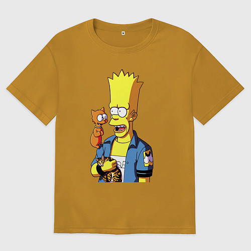 Женская футболка оверсайз Барт Симпсон и Снежок - нейросеть / Горчичный – фото 1