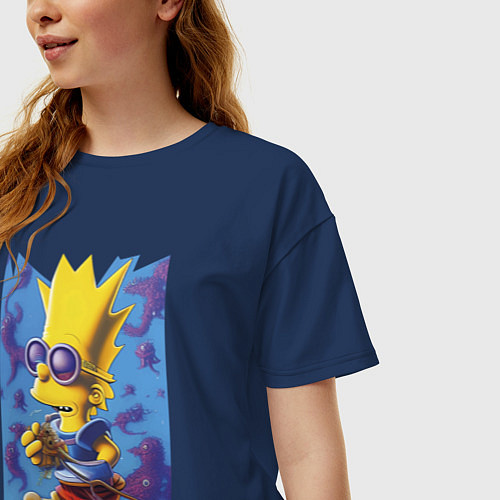 Женская футболка оверсайз Bart Simpson - neural network / Тёмно-синий – фото 3