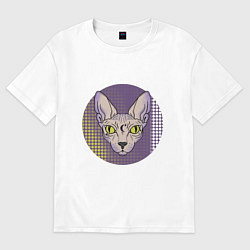Футболка оверсайз женская Кошка сфинкс в татуировках, цвет: белый
