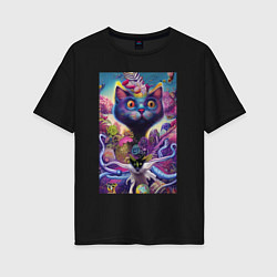 Женская футболка оверсайз Мордочка цветочного котёнка - нейросеть - art