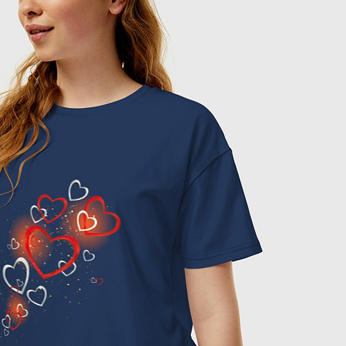 Женская футболка оверсайз Сердечки на день Валентина / Тёмно-синий – фото 3