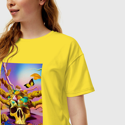 Женская футболка оверсайз Skull - surrealism - neural network / Желтый – фото 3