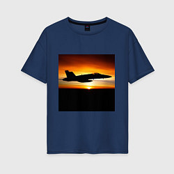 Женская футболка оверсайз Самолёт на закате