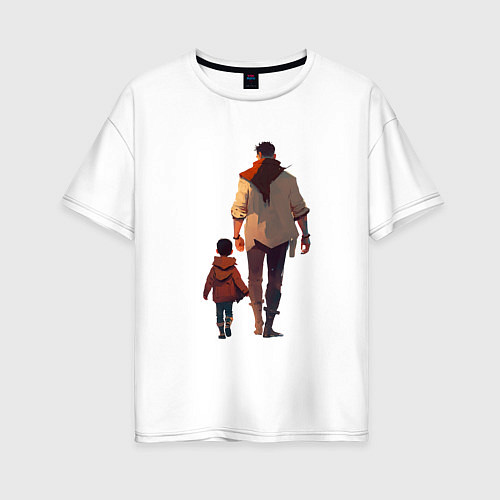 Женская футболка оверсайз Отец вместе с сыном / Белый – фото 1