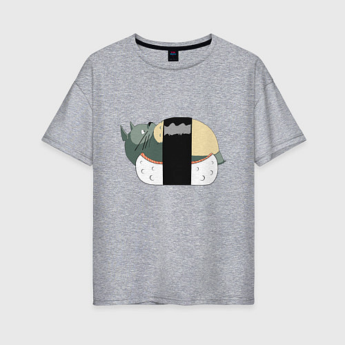Женская футболка оверсайз Тоторо суши / Меланж – фото 1