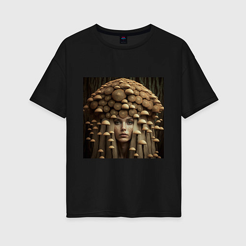 Женская футболка оверсайз Девушка гриб / Черный – фото 1