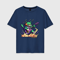 Женская футболка оверсайз Пиксельный кот гитарист