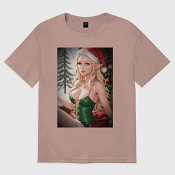 Футболка оверсайз женская Новогодняя эльфийка, цвет: пыльно-розовый