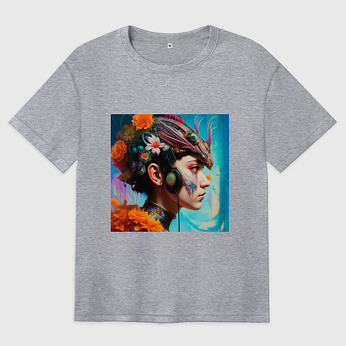 Женская футболка оверсайз Девушка Стимпанк / Меланж – фото 1